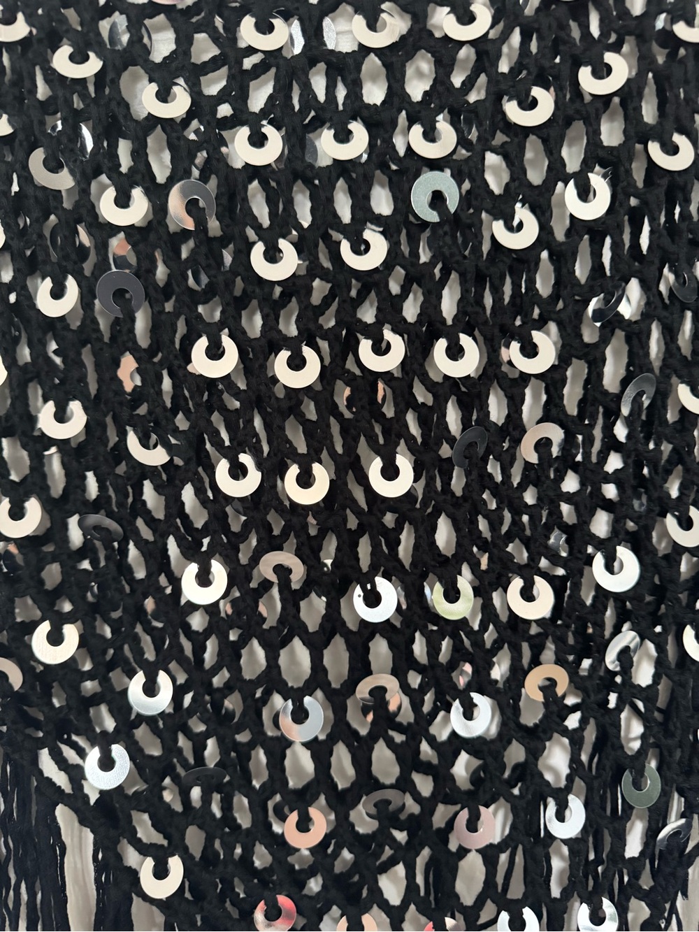 Y2k , vintage Black Sequin Crochet Fringe Poncho Sweater - Picture 2 of 4
